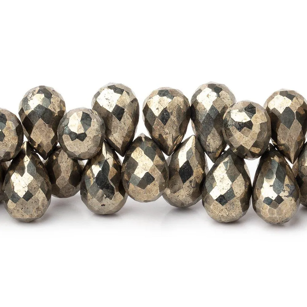 10x6-12x7mm Golden Pyrite Faceted Tear Drop Beads 7 inch 54 pieces AA