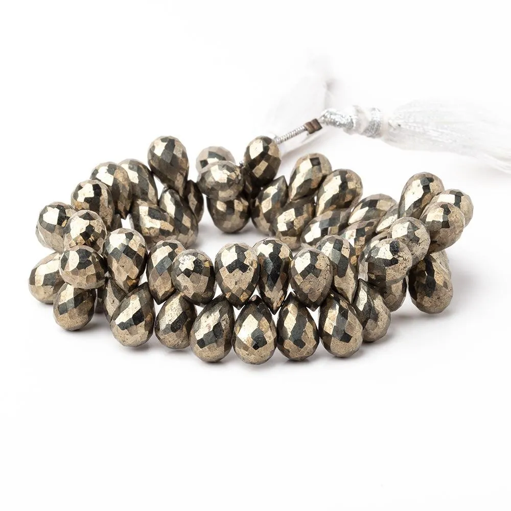 10x6-12x7mm Golden Pyrite Faceted Tear Drop Beads 7 inch 54 pieces AA