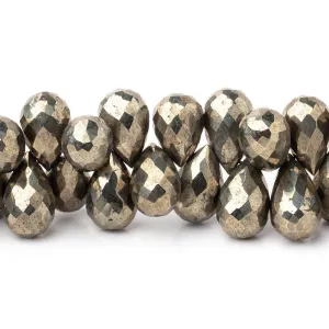 10x6-12x7mm Golden Pyrite Faceted Tear Drop Beads 7 inch 54 pieces AA