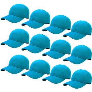 12-Pack Baseball Dad Cap Velcro Strap Adjustable Size - Turquoise