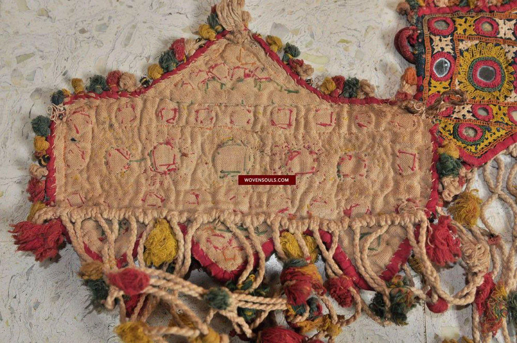 145 SOLD - Superb Old Animal (Bullock) Head Decor Textile