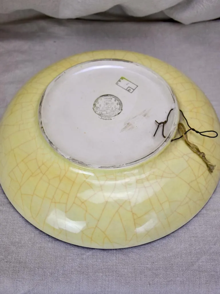 1930's French plate with bird and autumn foliage - Emaux de Longwy 15"
