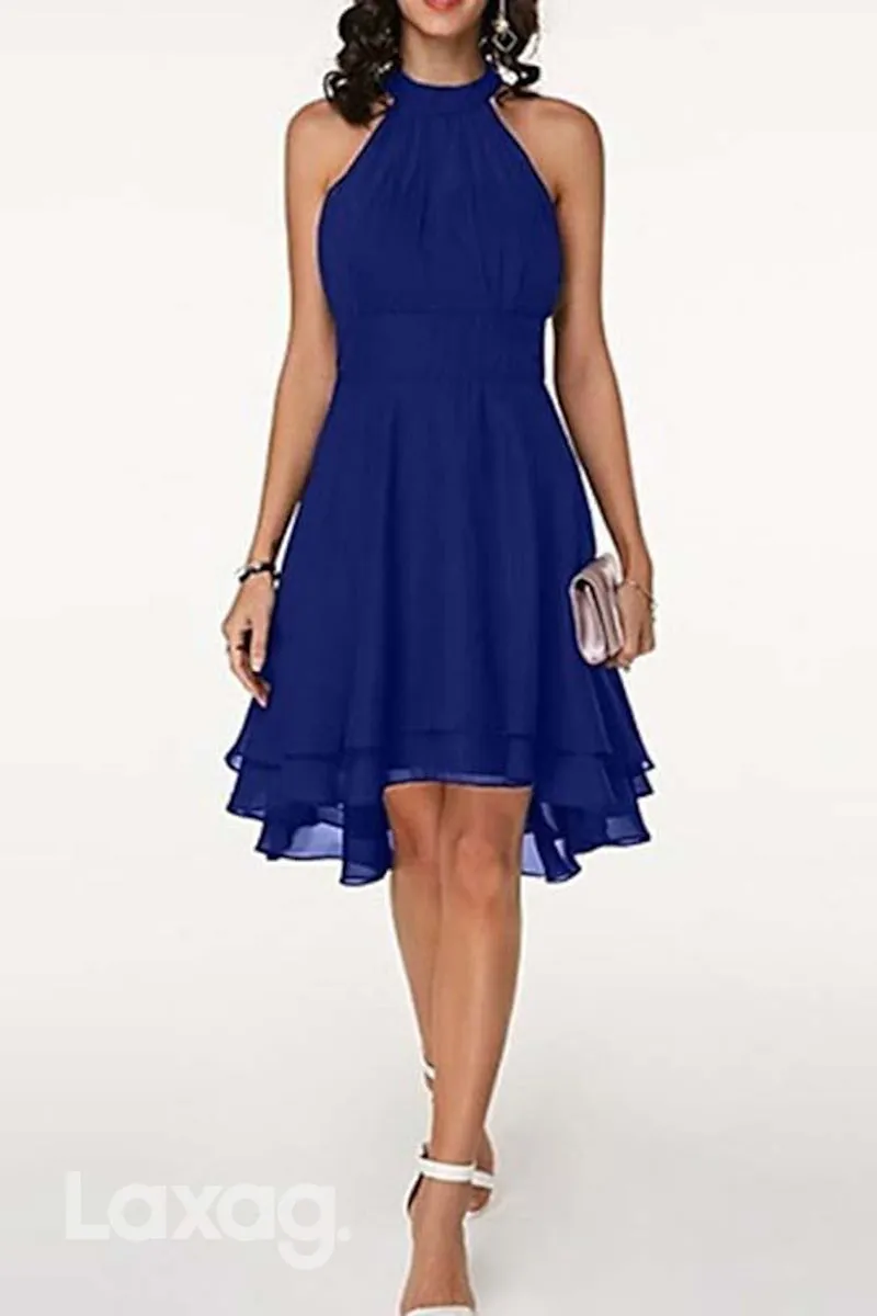 22506 - A-Line High Neck Chiffon Satin Mother of the Bride Dress