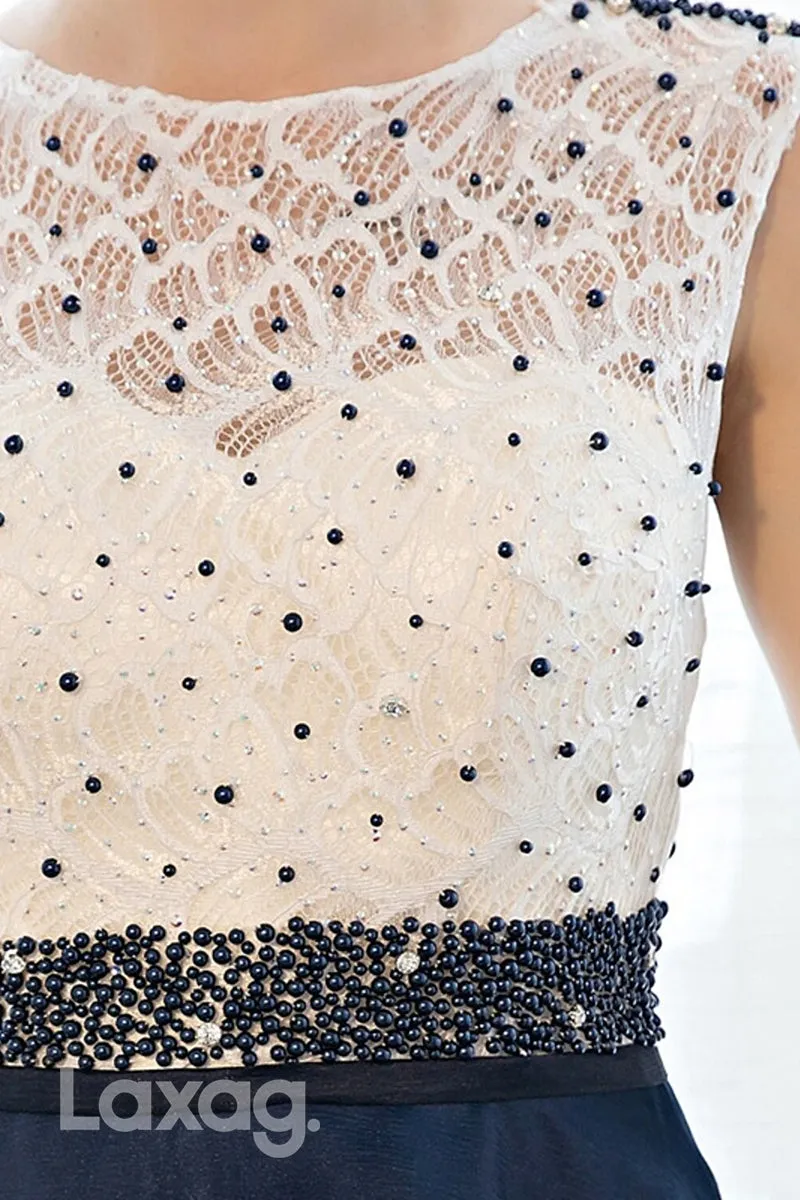 22515 - A-Line Round Beaded Appliques Tulle Mother of the Bride Dress