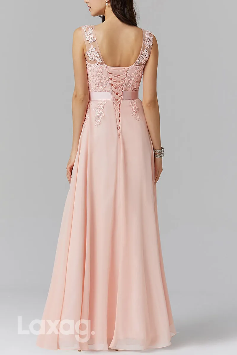 22517 - A-Line Round Appliques Tulle Chiffon Mother of the Bride Dress