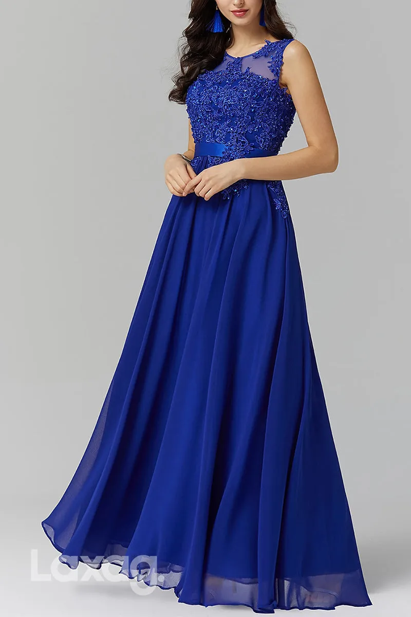 22517 - A-Line Round Appliques Tulle Chiffon Mother of the Bride Dress