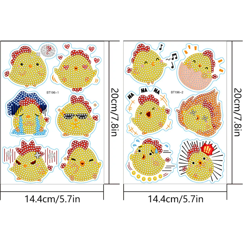 2pcs Diamond Mosaic Sticker Art Crafts Chicken Gem Sticker DIY for Kids Beginner