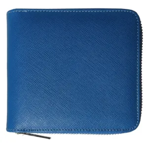 4 Credit Card Zip Saffiano Leather Wallet Blue