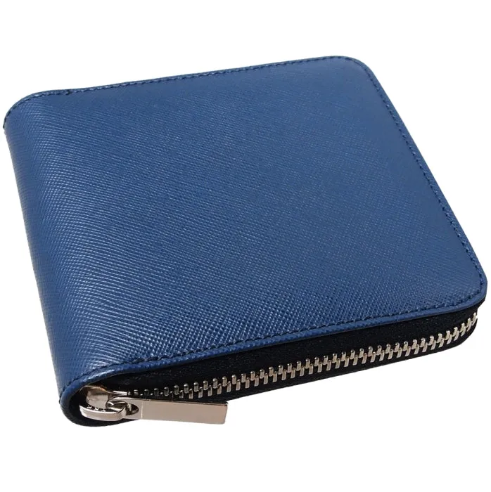 4 Credit Card Zip Saffiano Leather Wallet Blue