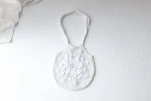 90s White Cotton Crochet Woven Circle Shoulder Bag