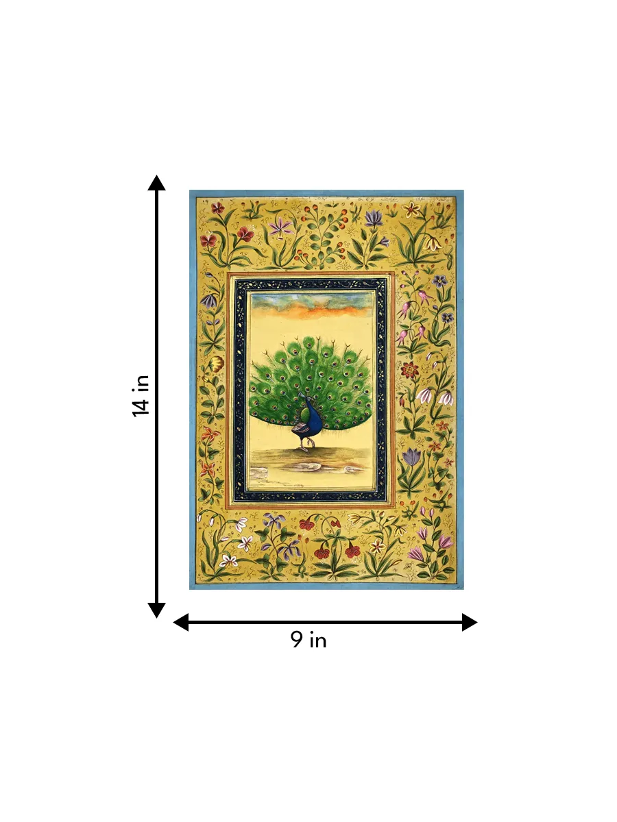 A Regal Peacock in Miniature Painting by Mohan Prajapati
