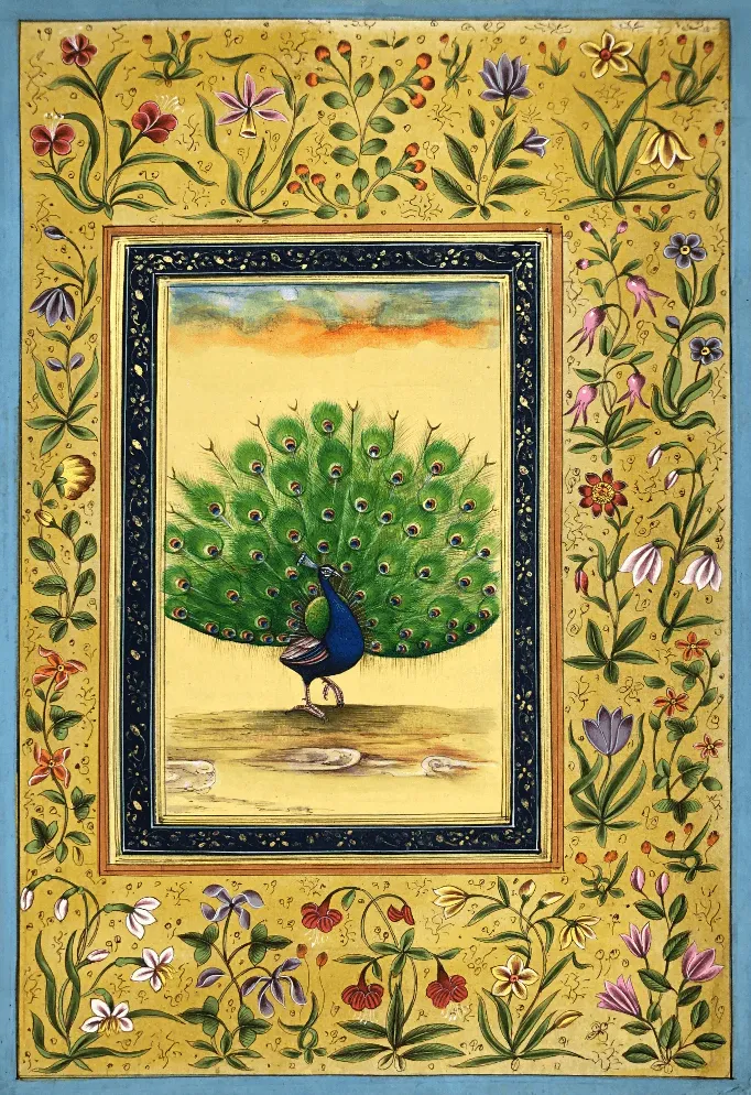 A Regal Peacock in Miniature Painting by Mohan Prajapati