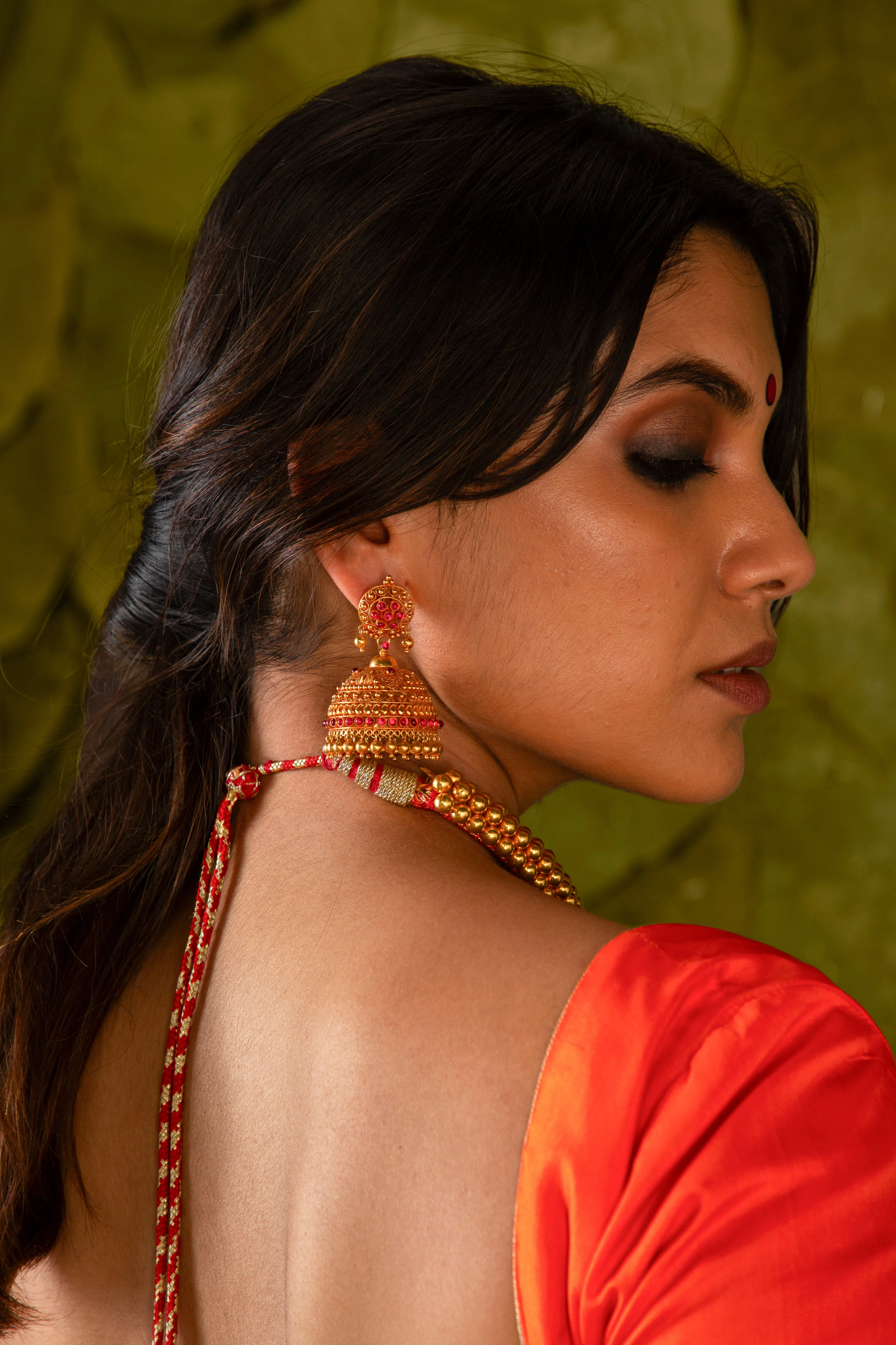 Akka (ಅಕ್ಕ) Lehenga in Signal Orange and Terrarium Moss Green