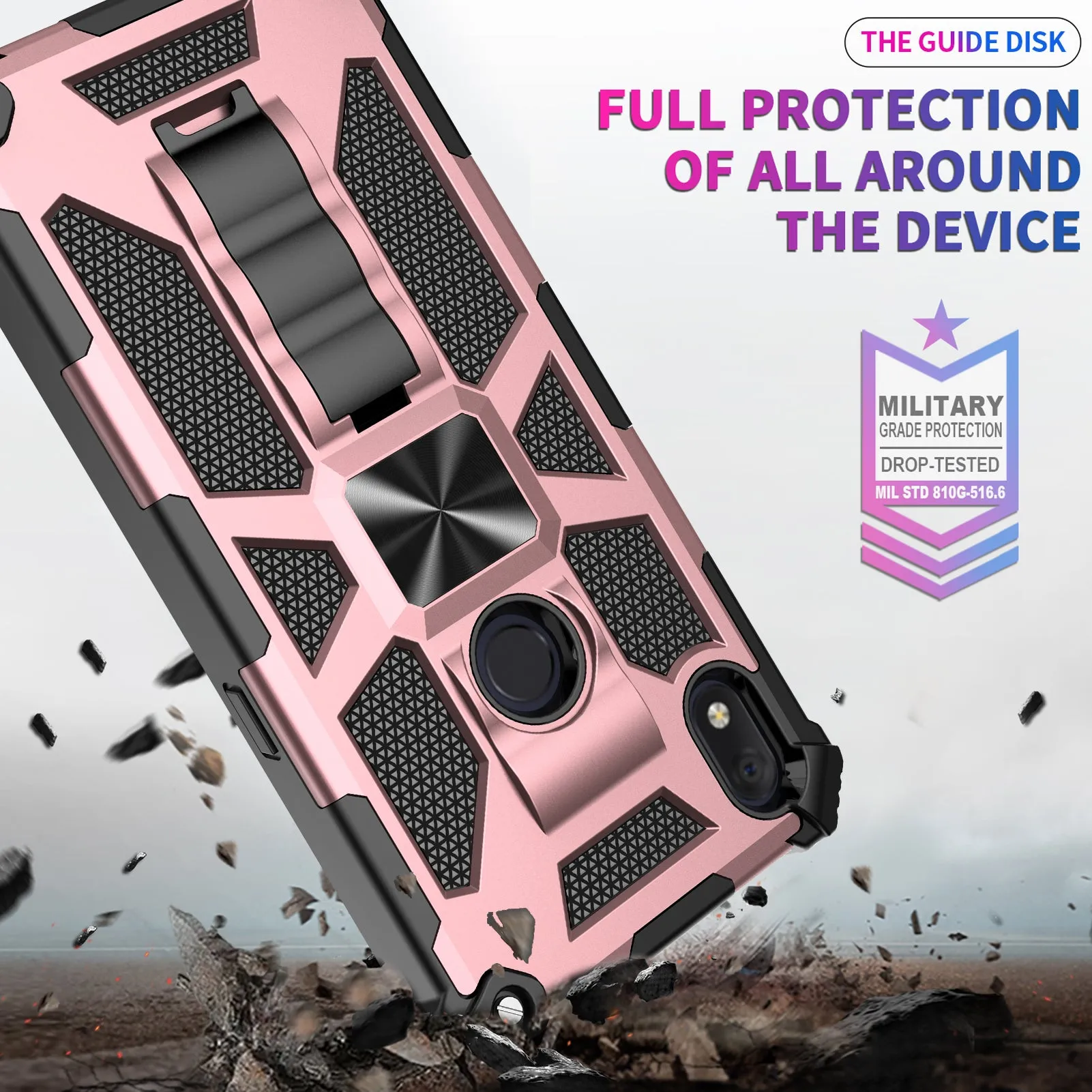 Alcatel Lumos Case/AT&T Alcatel Axel Case [Military Grade] Ring Car Mount Kickstand Hybrid Hard PC Soft TPU Shockproof Protective Case - Rose Gold