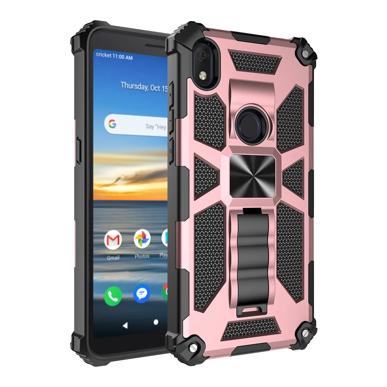 Alcatel Lumos Case/AT&T Alcatel Axel Case [Military Grade] Ring Car Mount Kickstand Hybrid Hard PC Soft TPU Shockproof Protective Case - Rose Gold