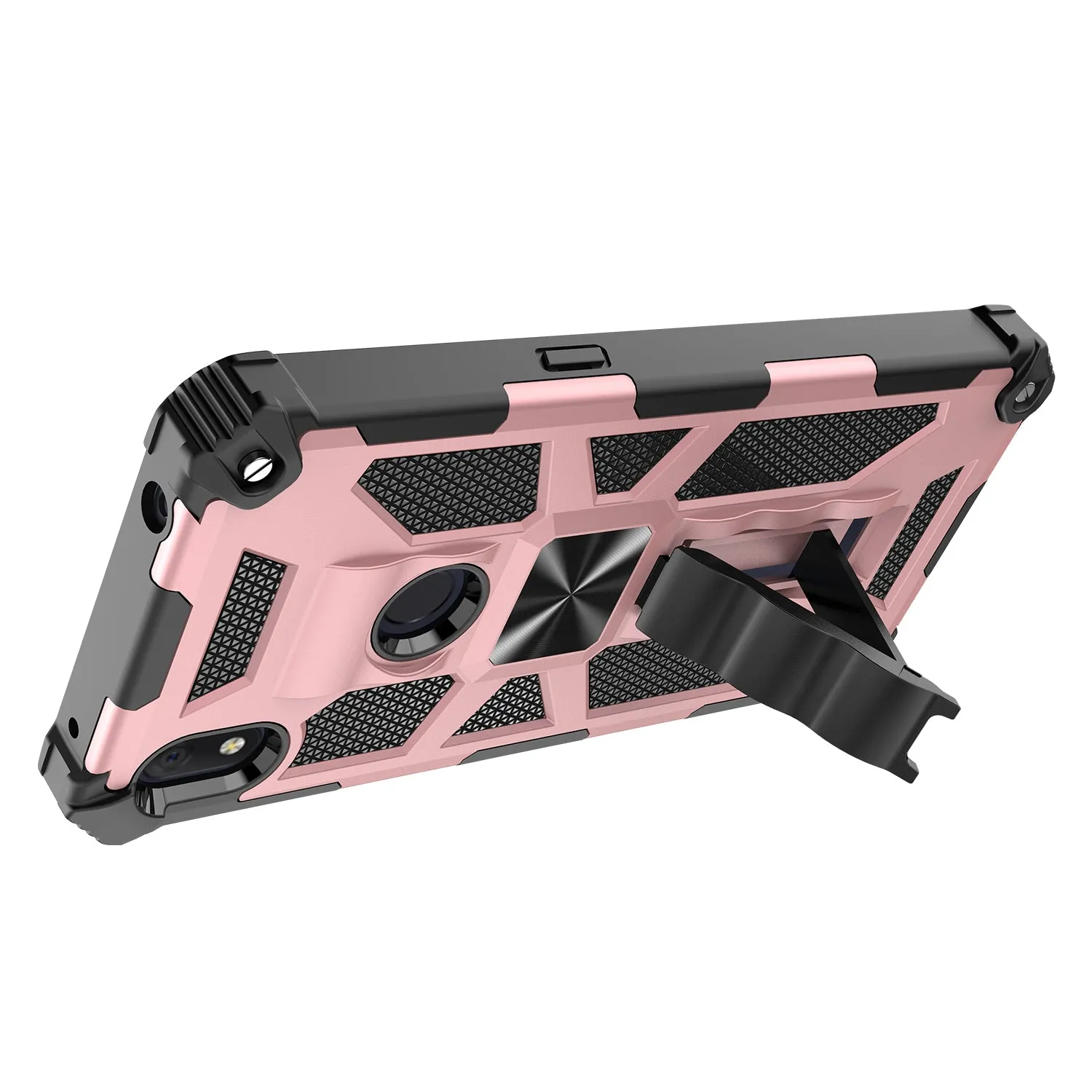 Alcatel Lumos Case/AT&T Alcatel Axel Case [Military Grade] Ring Car Mount Kickstand Hybrid Hard PC Soft TPU Shockproof Protective Case - Rose Gold