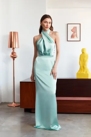 ALIUR mint green satin evening dress