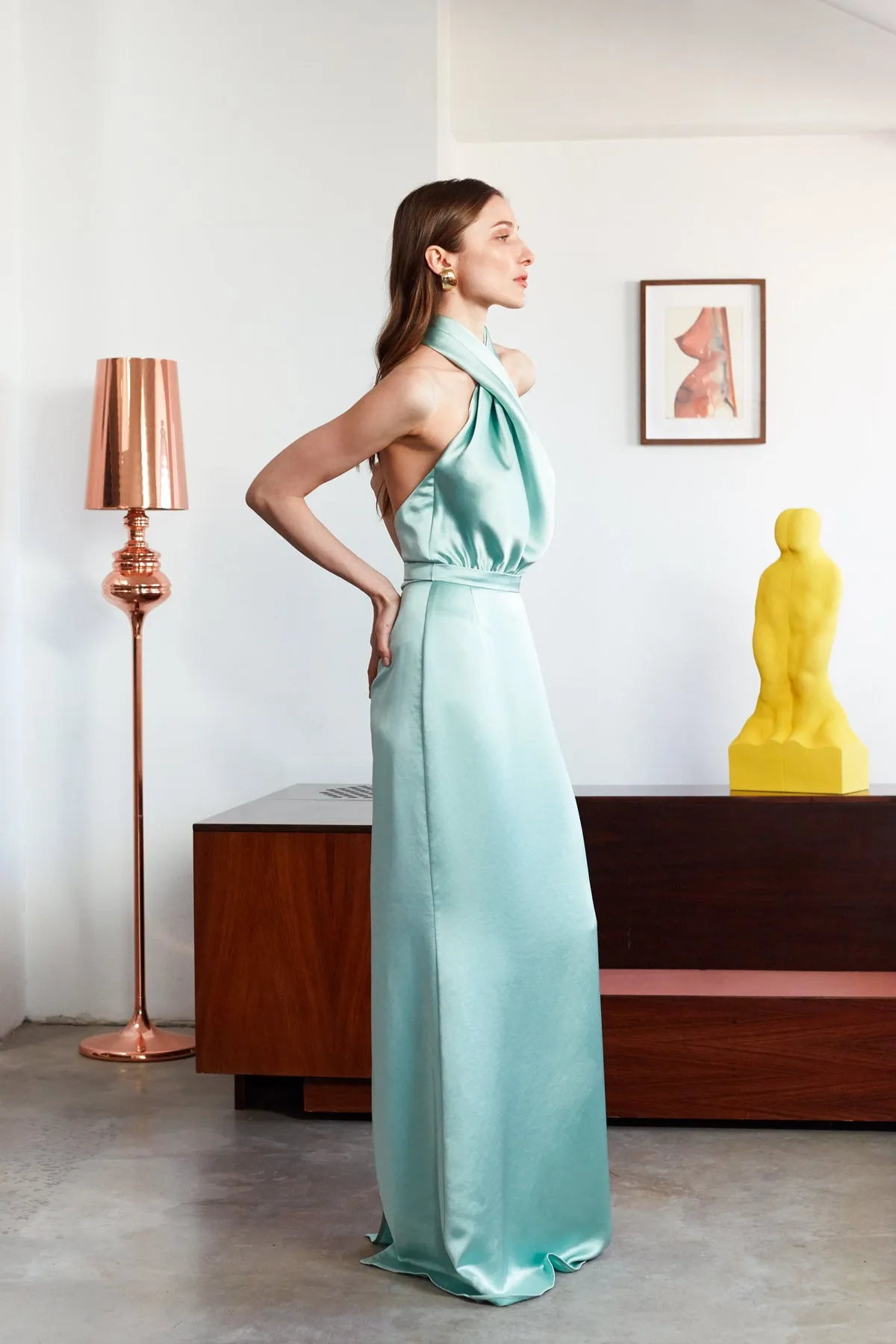 ALIUR mint green satin evening dress