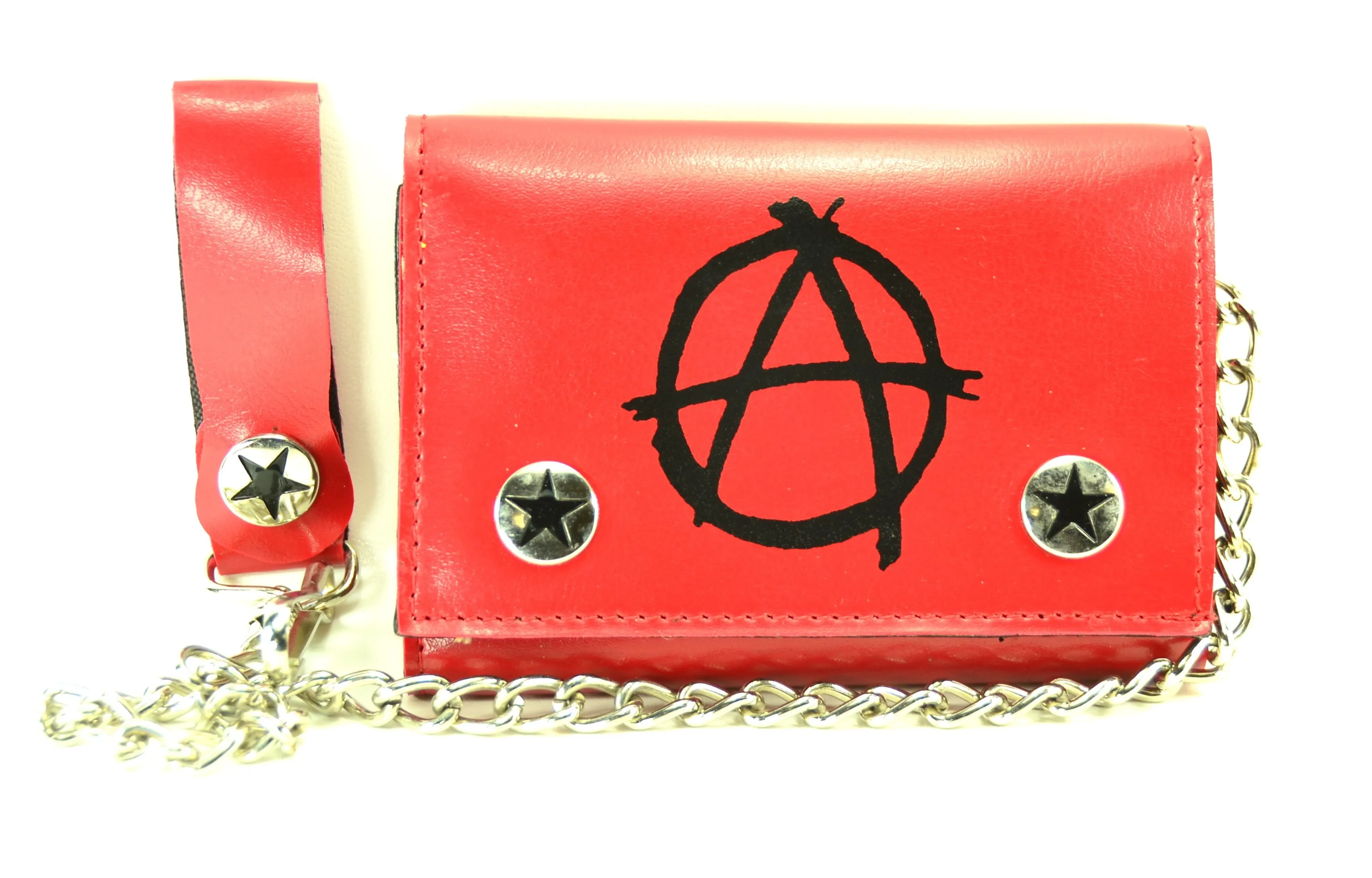 Anarchy PrintedRed Leather Trifold Wallet