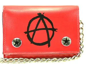 Anarchy PrintedRed Leather Trifold Wallet