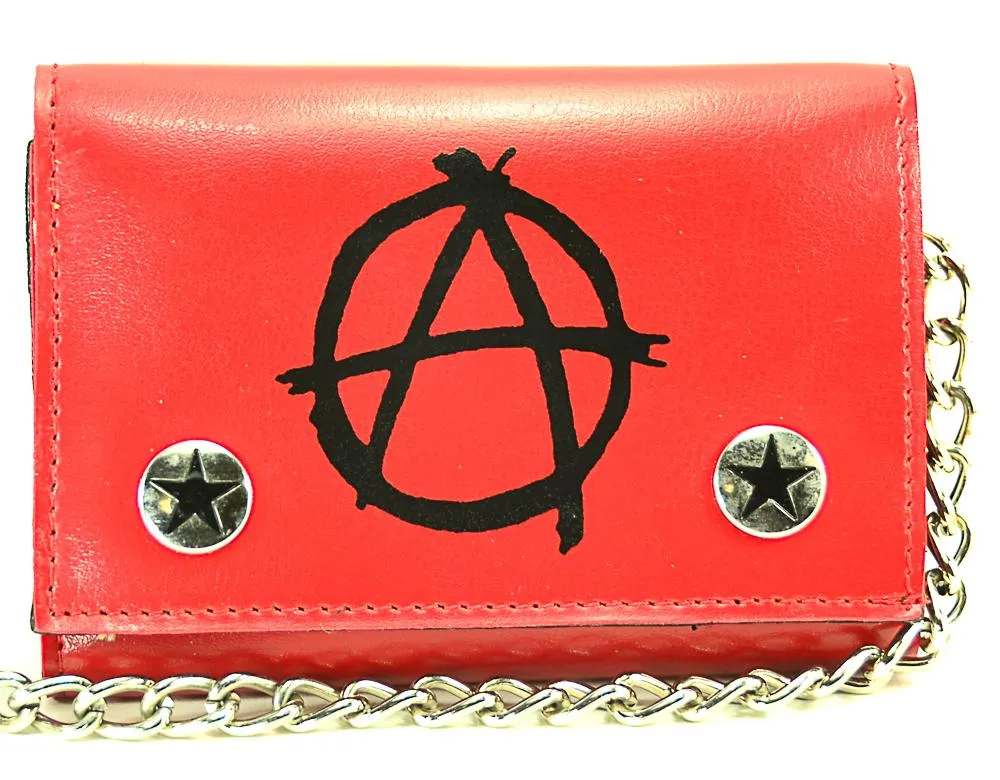 Anarchy PrintedRed Leather Trifold Wallet