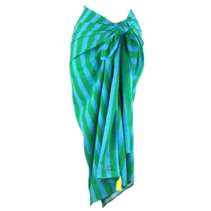 Anni Sarong with Tassels in Blue and Green Cabana Stripe