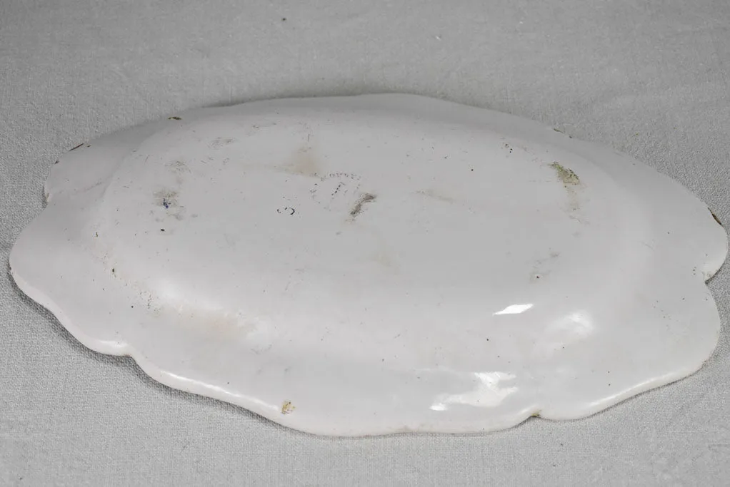 Antique French earthenware platter with scalloped edge 15¾"