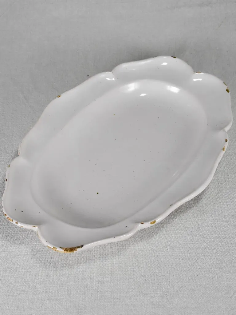 Antique French earthenware platter with scalloped edge 15¾"