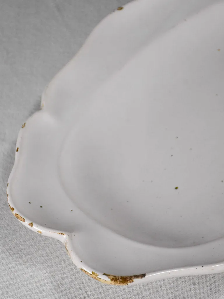Antique French earthenware platter with scalloped edge 15¾"