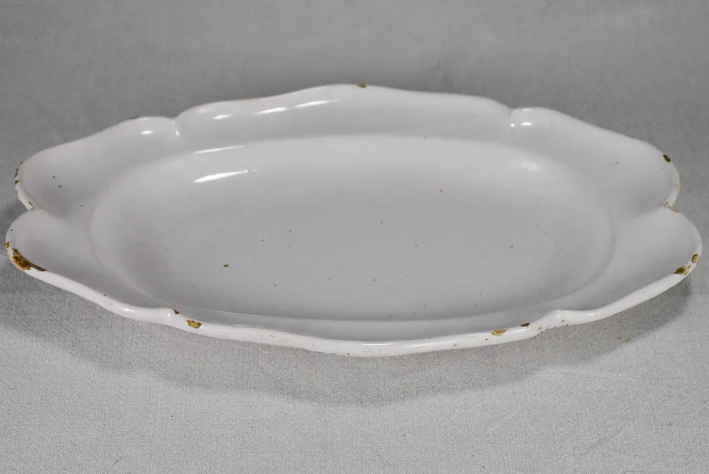 Antique French earthenware platter with scalloped edge 15¾"