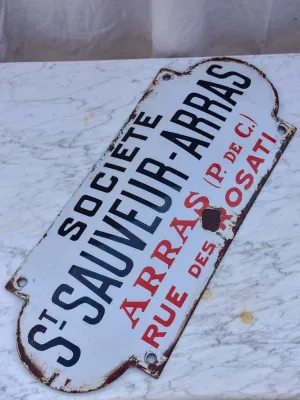 Antique French enamel sign from a factory - St Sauveur Arras
