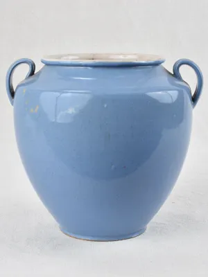 Antique French preserving pot with blue glaze 8¾"