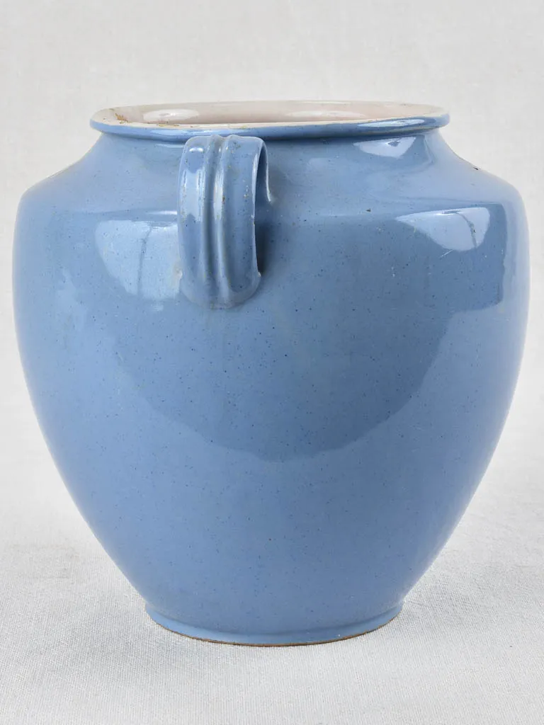 Antique French preserving pot with blue glaze 8¾"