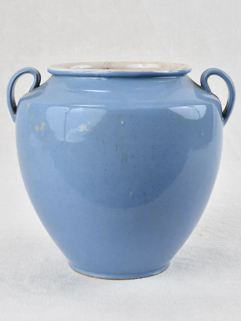 Antique French preserving pot with blue glaze 8¾"