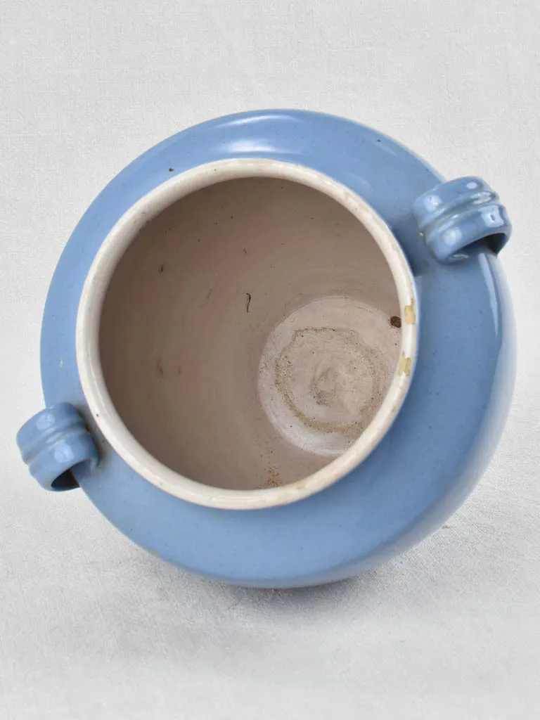 Antique French preserving pot with blue glaze 8¾"
