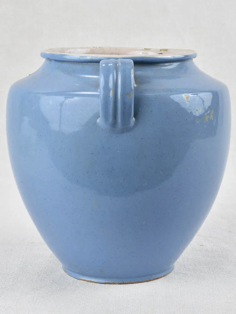 Antique French preserving pot with blue glaze 8¾"