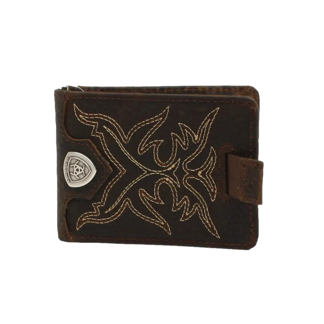 ARAIT Men's Western Brown Boot Stitching Bi-Fold Money Clip