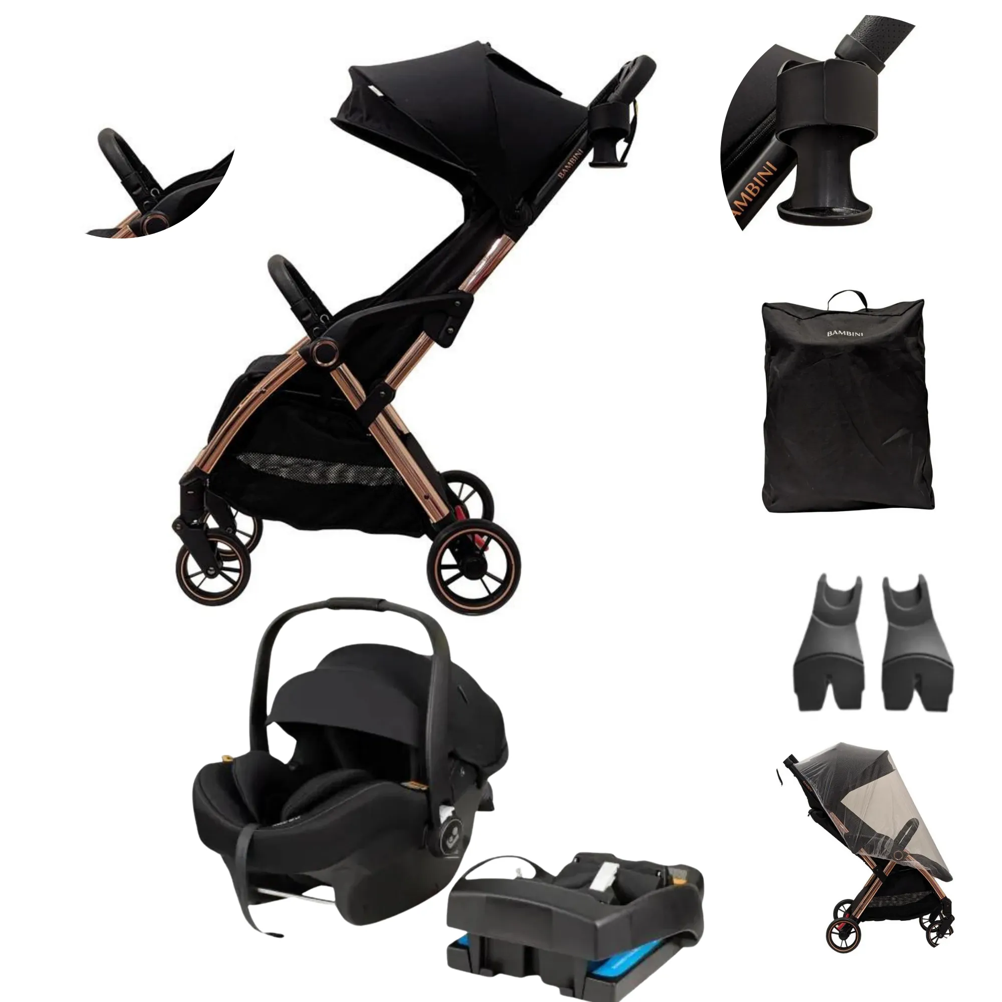 Bambini Prams Paris Travel Stroller  Maxi Cosi Capsule with base Package ( $50 Bonus Gift Card)