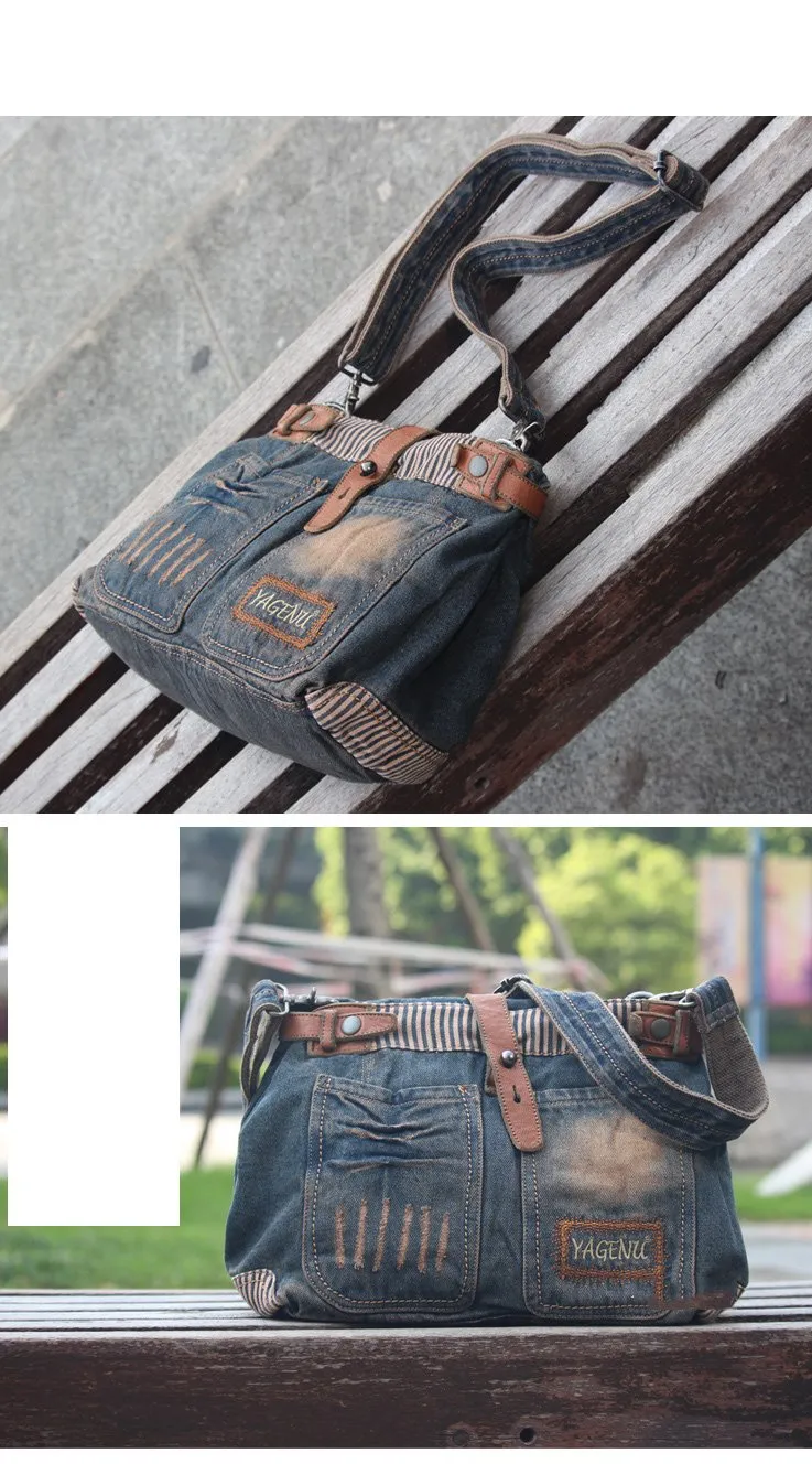 Blue Denim Mens Casual Small Messenger Bags Jean Postman Bag Courier Bag For Men