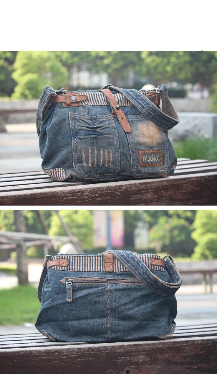 Blue Denim Mens Casual Small Messenger Bags Jean Postman Bag Courier Bag For Men