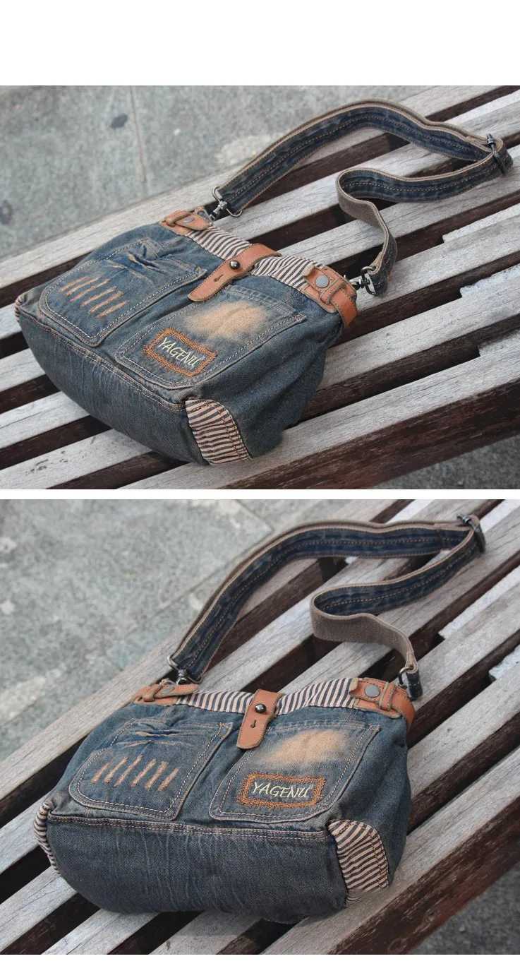 Blue Denim Mens Casual Small Messenger Bags Jean Postman Bag Courier Bag For Men