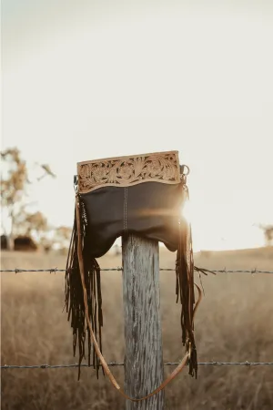 Brown & Tan Tooled Fringe Handbag