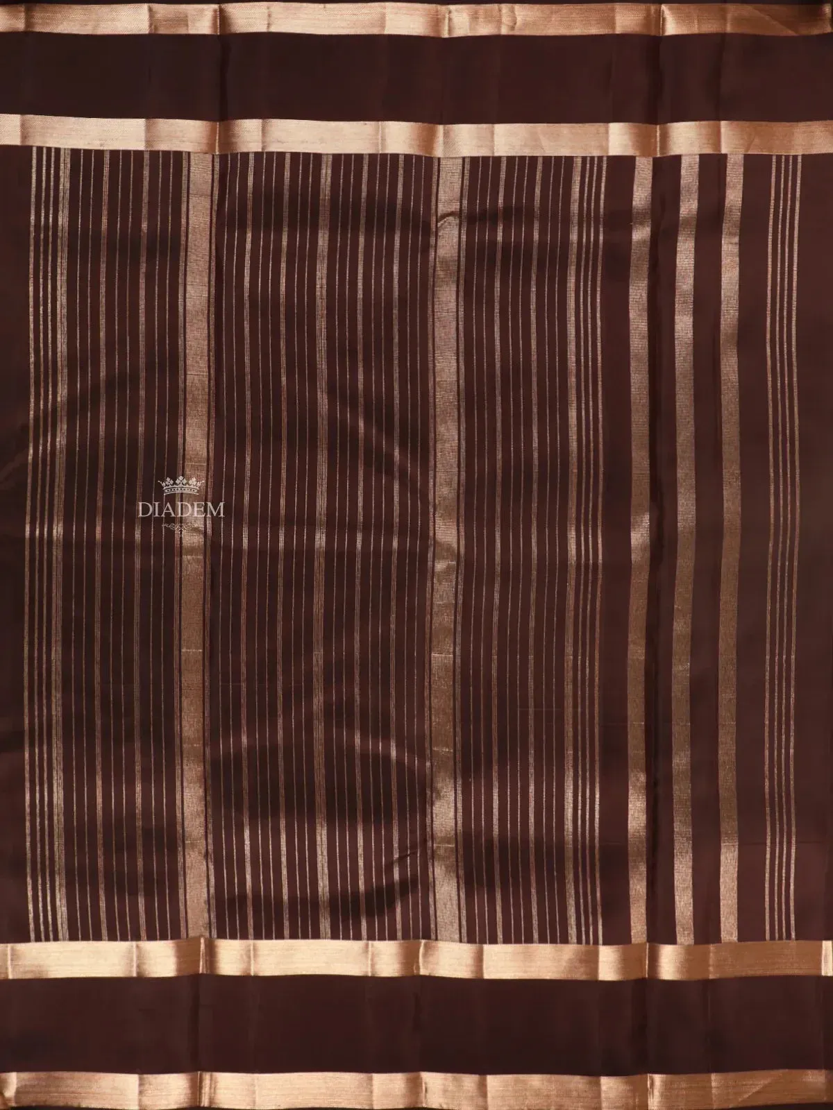 Brown Pure Kanchipuram Bridal Silk Saree with Stripes Design on the Body with Zari Border