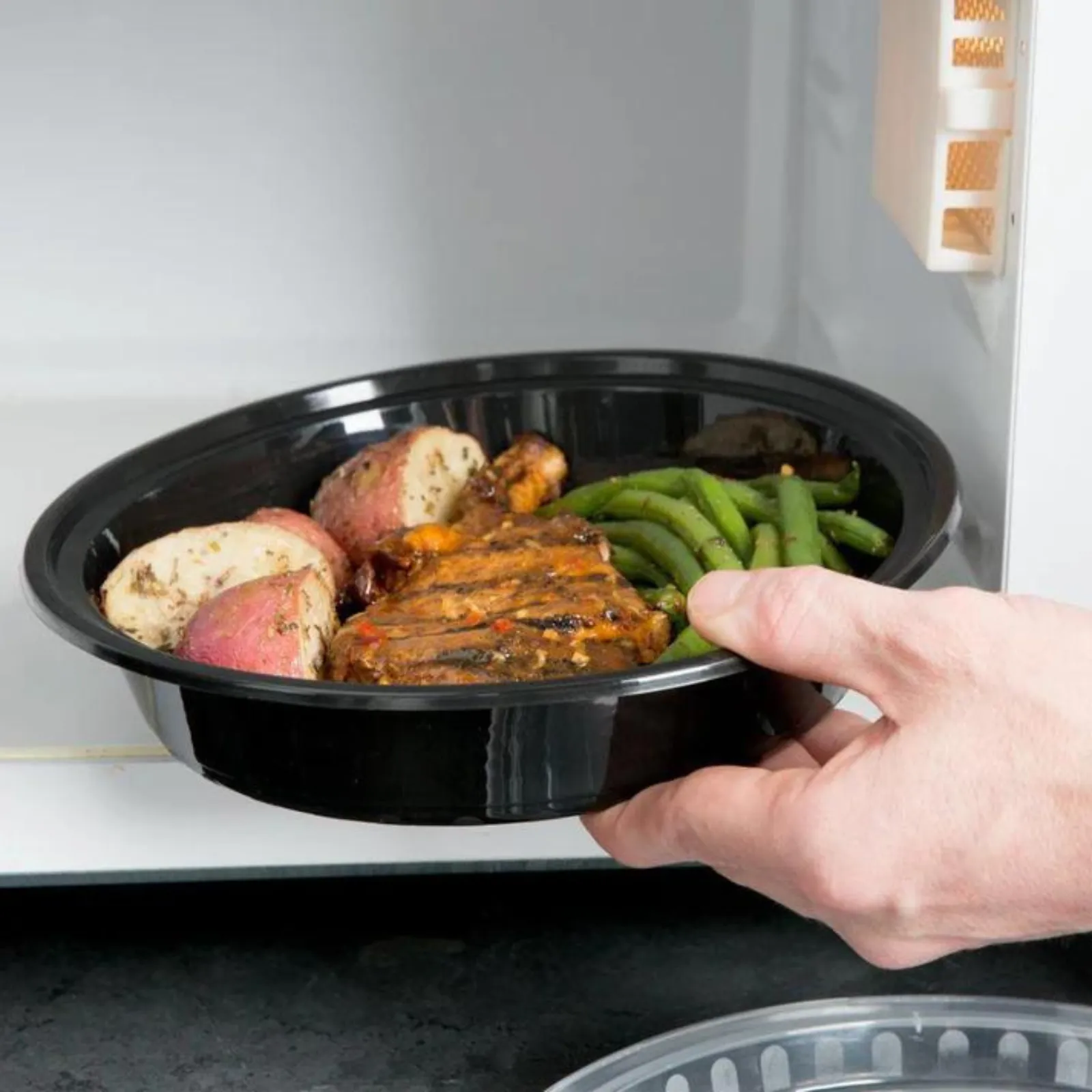 *BULK*  48oz Black Meal Prep/ Bento Box Disposable Container with Clear Lid