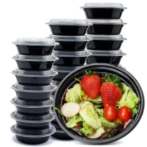 *BULK*  48oz Black Meal Prep/ Bento Box Disposable Container with Clear Lid