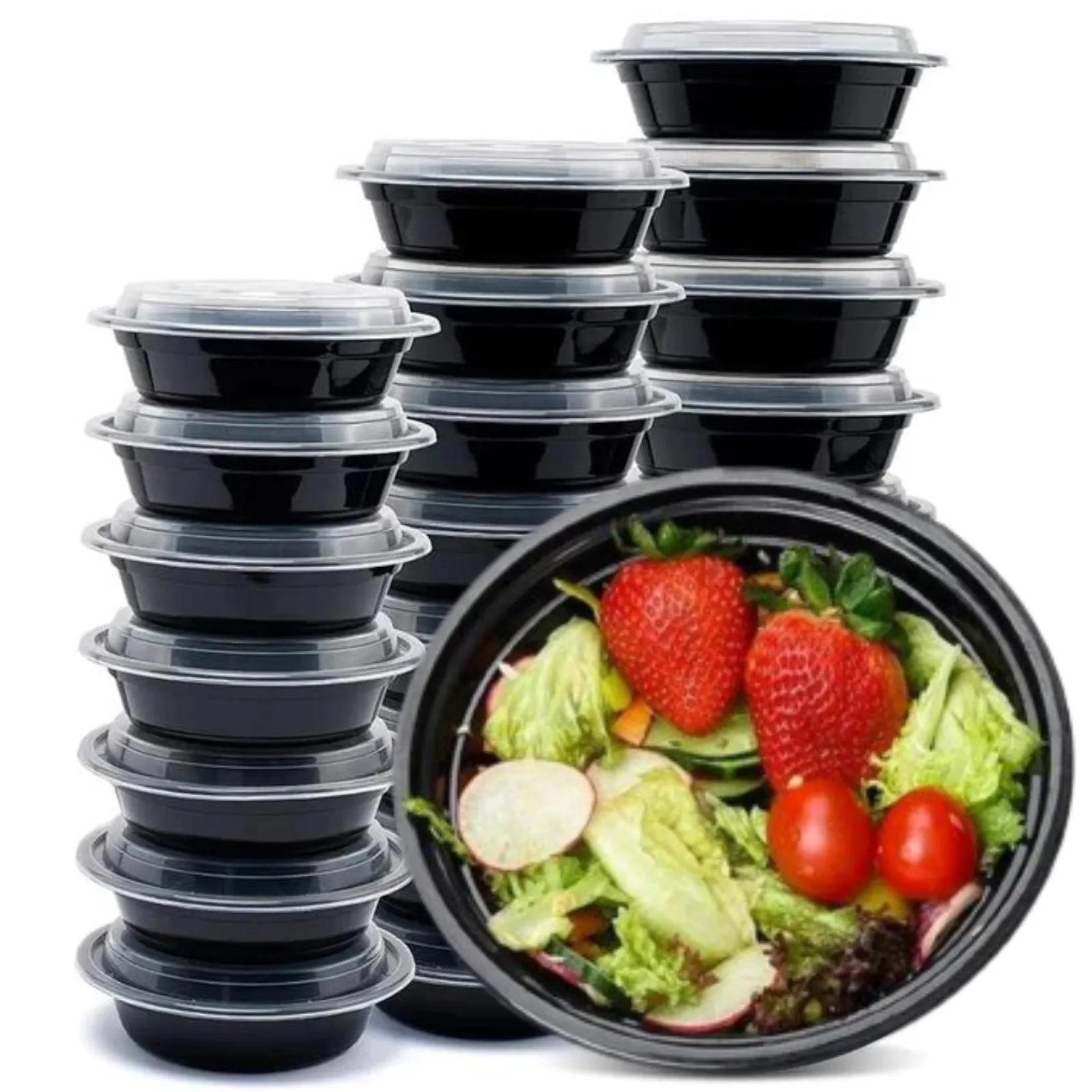 *BULK*  48oz Black Meal Prep/ Bento Box Disposable Container with Clear Lid