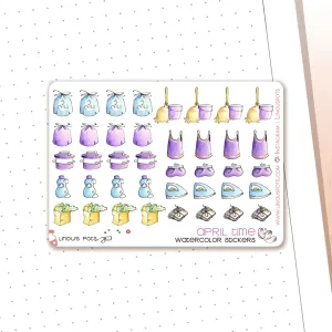 Buzzing In The Rain - Watercolor Planner Stickers MINI - House Chores