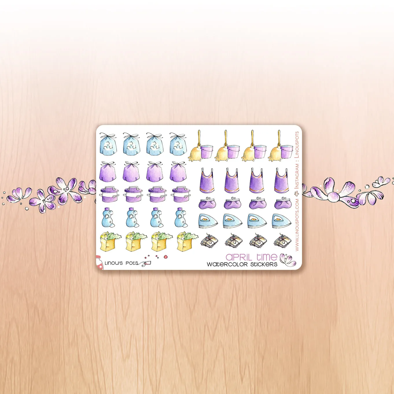 Buzzing In The Rain - Watercolor Planner Stickers MINI - House Chores