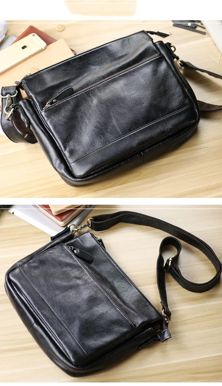 Casual Black Leather Mens Courier Bags Messenger Bags Brown Postman Bags For Men