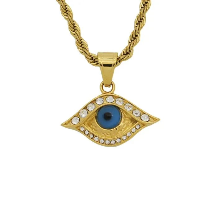 Celestial Radiance: Stellar Blue Evil Eye Necklace with Stainless Steel Chain - A Cosmic Aura of Protection